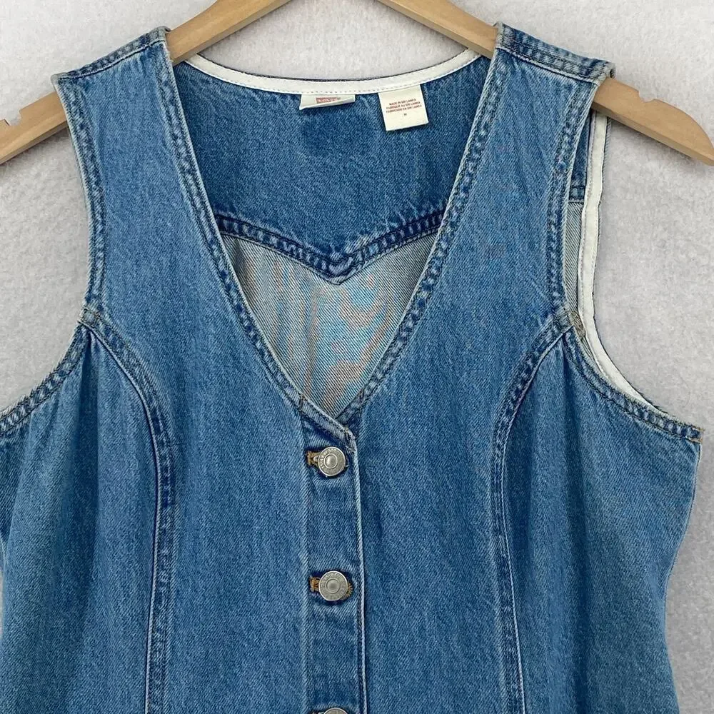 LEVIS Dress M Vianna Vest Overall Jumper Bib Button Front Denim Cotton Blue - Picture 3 of 15
